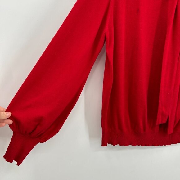 ESCADA Red Wool Silk Cashmere Balloon Sleeve Neck Tie Blouse Top Size 46 - Picture 3 of 7